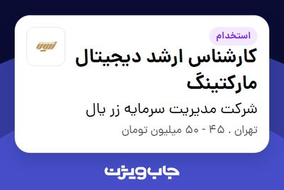  استخدام کارشناس ارشد دیجیتال مارکتینگ در شرکت مدیریت سرمایه زر یال