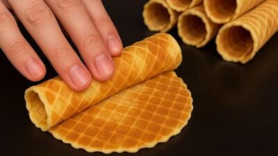  این رول های وافل حتی با خامه زده شده هم ترد می مانند/ بهترین دستور پخت رول وافل!