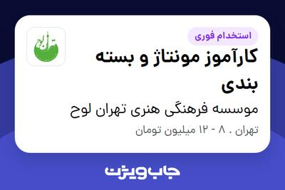 استخدام کارآموز مونتاژ و بسته بندی - خانم در موسسه فرهنگی هنری تهران لوح