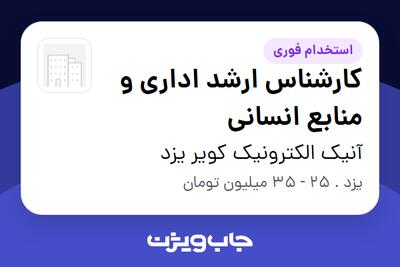  استخدام کارشناس ارشد اداری و منابع انسانی در آنیک الکترونیک کویر یزد