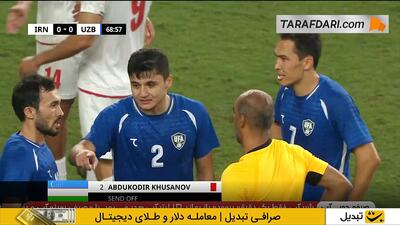  اخراج مستقیم خوسانوف پس از خطا بر روی علی علیپور (ایران 0-0 ازبکستان) - پارس فوتبال