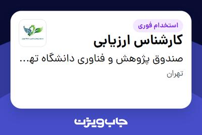  استخدام کارشناس ارزیابی - آقا در صندوق پژوهش و فناوری دانشگاه تهران