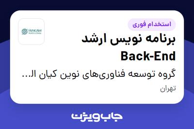  استخدام برنامه نویس ارشد Back-End در گروه توسعه فناوری‌های نوین کیان الماس مهر (فنکام)