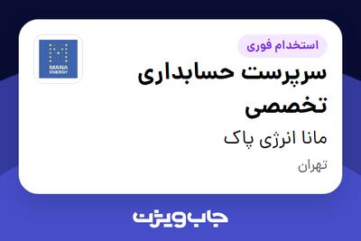  استخدام سرپرست حسابداری تخصصی در مانا انرژی پاک