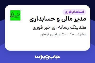  استخدام مدیر مالی و حسابداری در هلدینگ رسانه ای خبر فوری