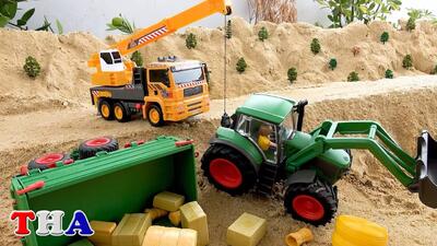  کارتون ماشین بازی طولانی | بیل مکانیکی و سقوط تراکتور هیجان انگیز
