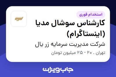  استخدام کارشناس سوشال مدیا (اینستاگرام) در شرکت مدیریت سرمایه زر یال