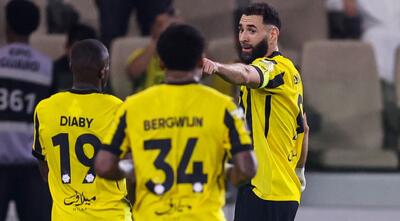  گلزنی کریم بنزما در جریان برتری 2-1 الاتحاد مقابل الریاض