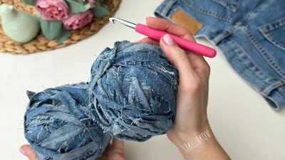  آموزش کیف شیک قلاب بافی شده با شلوار جین، فقط با ۱ ساعت وقت و بدون هزینه !