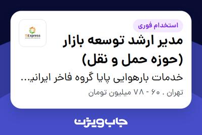  استخدام مدیر ارشد توسعه بازار (حوزه حمل و نقل) در خدمات بارهوایی پایا گروه فاخر ایرانیان (تی اکسپرس)