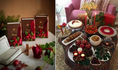  قشنگترین ایده های تزیین سفره شب یلدا برای عروس یا جمع خانوادگی؛ دکور شب چله با حافظ