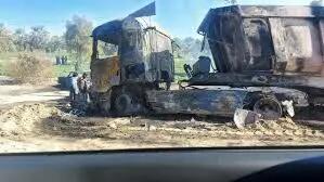  واژگونی نفتکش در محور کهورستان و برخورد تریلی با کامیون