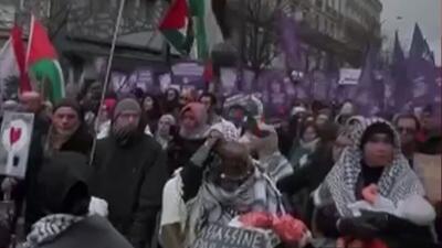  تظاهرات مردم پاریس در حمایت از غزه و محکومیت جنایات اشغالگران صهیونیست