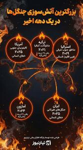  اینفوگرافی/ بزرگترین آتش سوزی جنگل‌ها در یک دهه اخیر | اقتصاد24