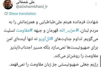  شمخانی: رژیم صهیونیستی جز زبان مقاومت را نمی‌فهمد