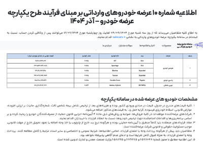  دهمین شرایط فروش خودروهای وارداتی اعلام شد