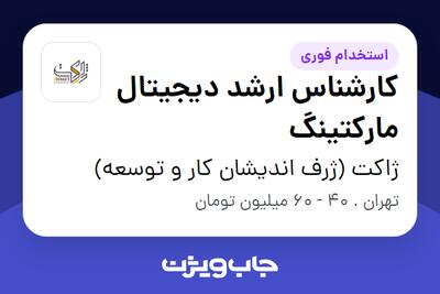  استخدام کارشناس ارشد دیجیتال مارکتینگ در ژاکت (ژرف اندیشان کار و توسعه)