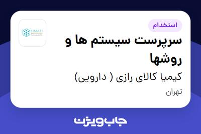 استخدام سرپرست سیستم ها و روشها در کیمیا کالای رازی ( دارویی)