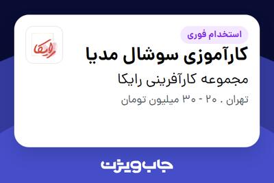  استخدام کارآموزی سوشال مدیا در مجموعه کارآفرینی رایکا