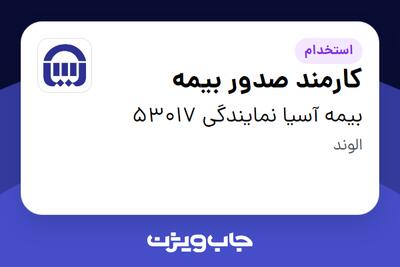  استخدام کارمند صدور بیمه در بیمه آسیا نمایندگی 53017