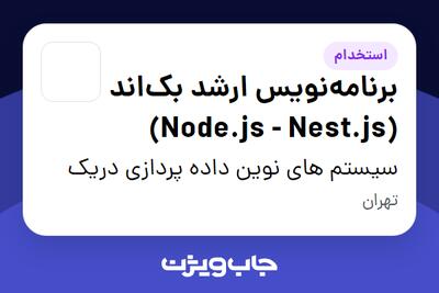  استخدام برنامه‌نویس ارشد بک‌اند (Node.js - Nest.js) در سیستم های نوین داده پردازی دریک