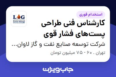 استخدام کارشناس فنی طراحی پست‌های فشار قوی در شرکت توسعه صنایع نفت و گاز لاوان انرژی