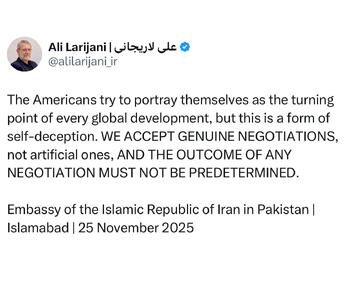  لاریجانی: مذاکرات واقعی را می‌پذیریم