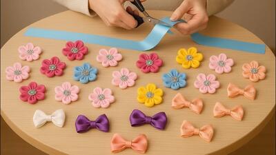  نحوه ساخت گل و پاپیون برای تزئین مو با روبان