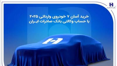  خرید آسان 7 خودروی وارداتی 2025 با حساب وکالتی بانک صادرات ایران