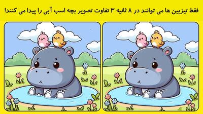  فقط تیزبین ها می توانند در 8 ثانیه 3 تفاوت تصویر بچه اسب آبی را پیدا می کنند!
