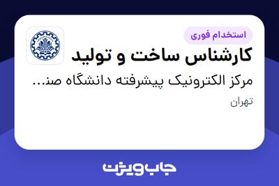  استخدام کارشناس ساخت و تولید در مرکز الکترونیک پیشرفته دانشگاه صنعتی شریف