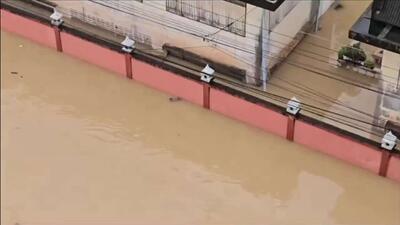  در هات یای، تایلند، گربه‌ای پس از اینکه آب او را با خود برده بود و تقریباً داشت غرق می شد نجات داده شد