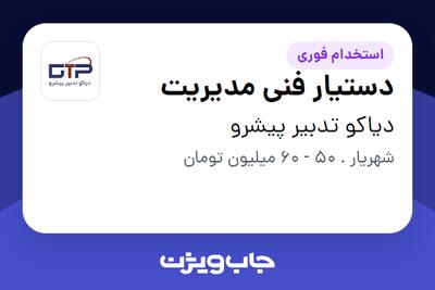  استخدام دستیار فنی مدیریت - خانم در دیاکو تدبیر پیشرو