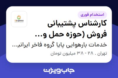  استخدام کارشناس پشتیبانی فروش (حوزه حمل و نقل) در خدمات بارهوایی پایا گروه فاخر ایرانیان (تی اکسپرس)