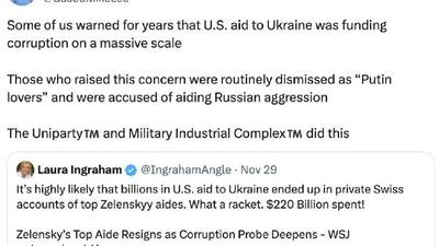  سناتور مایک لی حرف لورا اینگراهام، مجری آمریکایی را قبول دارد که ادعا ‌کرده بود اوکراین توسط «باند مقامات فاسد» اداره می‌شود