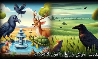  داستان موش، زاغ، آهو و لاک پشت از کلیله و دمنه، درباب اهمیت همکاری و اتحاد برای رسیدن به موفقیت