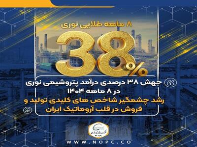  جهش ۳۸ درصدی درآمد پتروشیمی نوری در ۸ ماهه ۱۴۰۴/رشد چشمگیر شاخص‌های کلیدی تولید و فروش در قلب آروماتیک ایران
