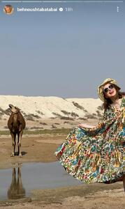  عکس بامزه بهنوش طباطبایی با یک شتر جنجالی شد | اقتصاد24