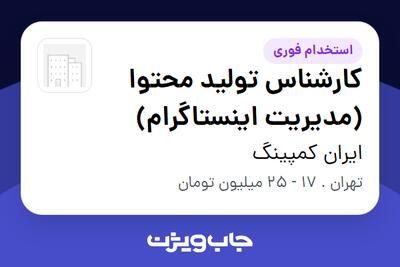  استخدام کارشناس تولید محتوا (مدیریت اینستاگرام) - خانم در ایران کمپینگ