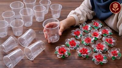 نحوه ساخت گل های دکوری با لیوان پلاستیکی