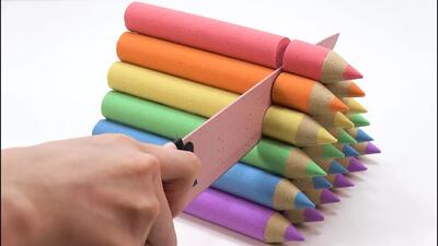  برش شن جنبشی جادویی مداد رنگی ها | چالش شن جادویی