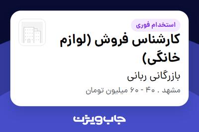  استخدام کارشناس فروش (لوازم خانگی) در بازرگانی ربانی