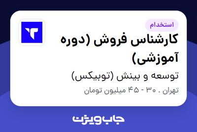  استخدام کارشناس فروش (دوره آموزشی) در توسعه و بینش (توبیکس)