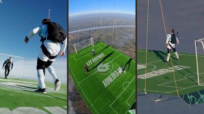  ثبت رکورد جهانی بازی فوتبال در ارتفاع ۱۸۰۰ متری با سکوی معلق