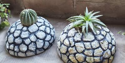 آموزش ساخت گلدان سیمانی گرد برای کاکتوس