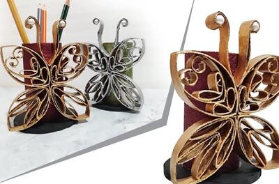 آموزش ساخت جا خودکاری پروانه ای با رول دستمال توالت