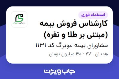 استخدام کارشناس فروش بیمه (مبتنی بر طلا و نقره) در مشاوران بیمه مویرگ کد 1131