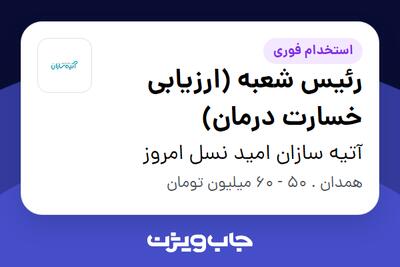 استخدام رئیس شعبه (ارزیابی خسارت درمان) در آتیه سازان امید نسل امروز