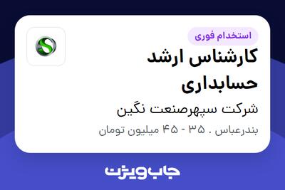 استخدام کارشناس ارشد حسابداری - آقا در شرکت سپهرصنعت نگین