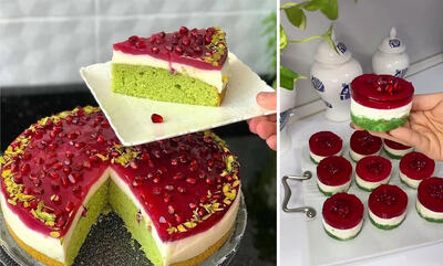 طرز تهیه کیک پودینگ سه رنگ؛ مخصوص شب یلدا با دانه انار